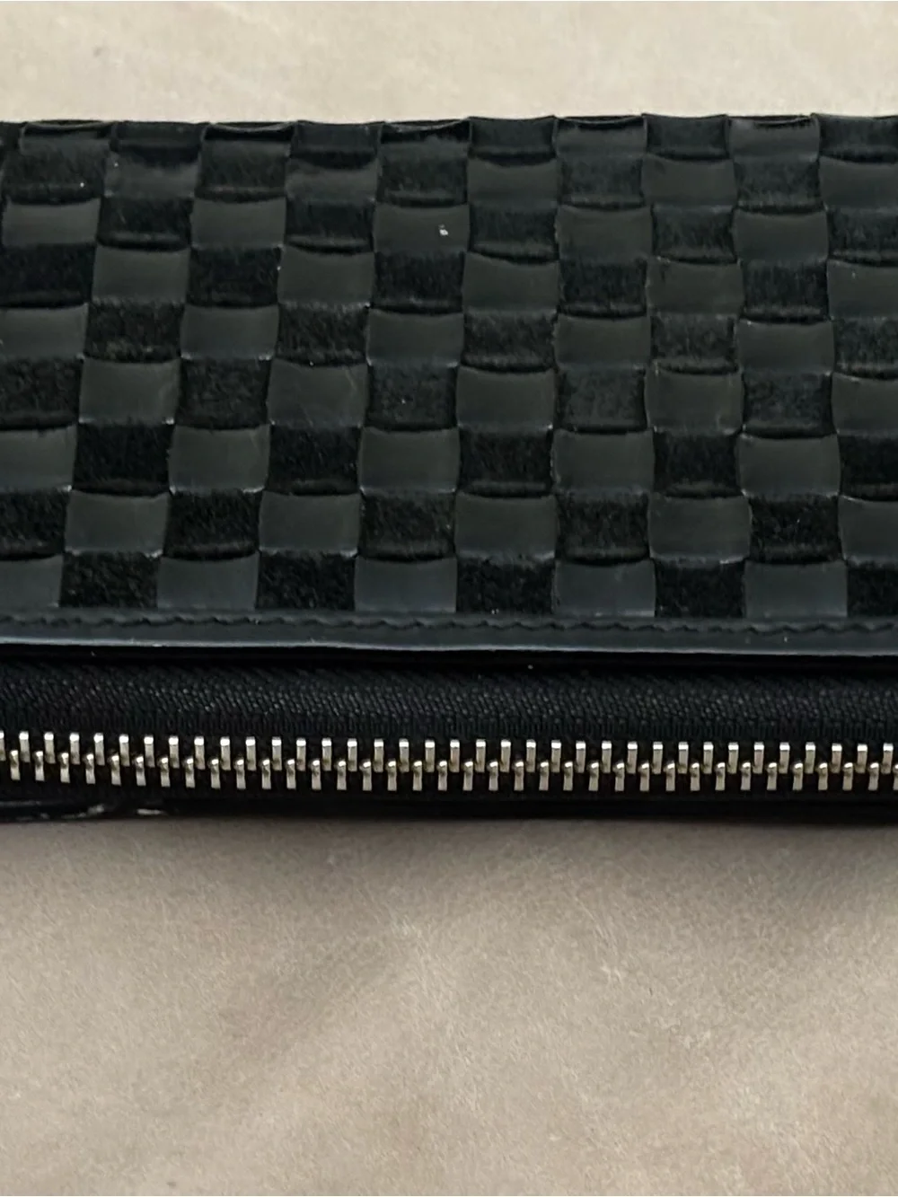 Cole Haan Black Woven Patent Leather Zip Around Wallet Checkered Organizer